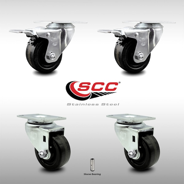 3.5 Inch SS Phenolic Top Plate Caster Total Lock Brakes, 2PK